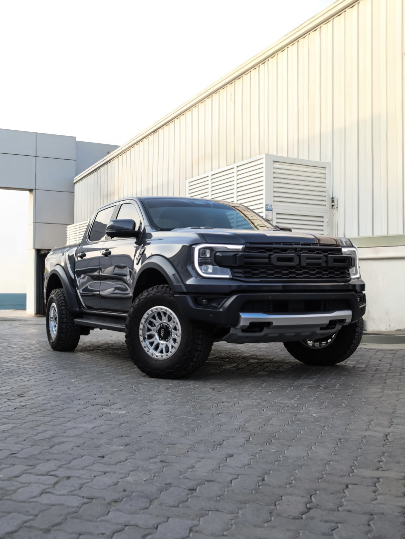 2025 FORD RANGER RAPTOR fitted with All Terrain Industries AT-01 Hybrid Beadlock Matte Black Wheel